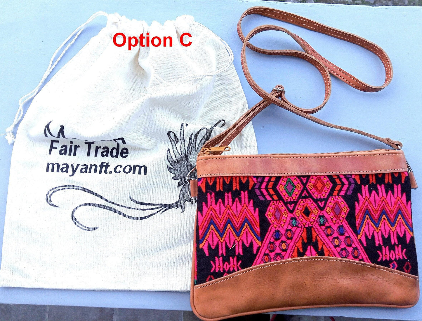 Aesthetic Woman Guatemalan Leather Huipil CROSSBODY Wristlet CLUTCH PURSE - 100% Cotton Lining Purse