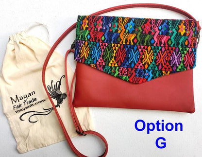 Aesthetic Woman Guatemalan Leather Huipil CROSSBODY Wristlet CLUTCH ENVELOPE - 100% Cotton Lining Purse