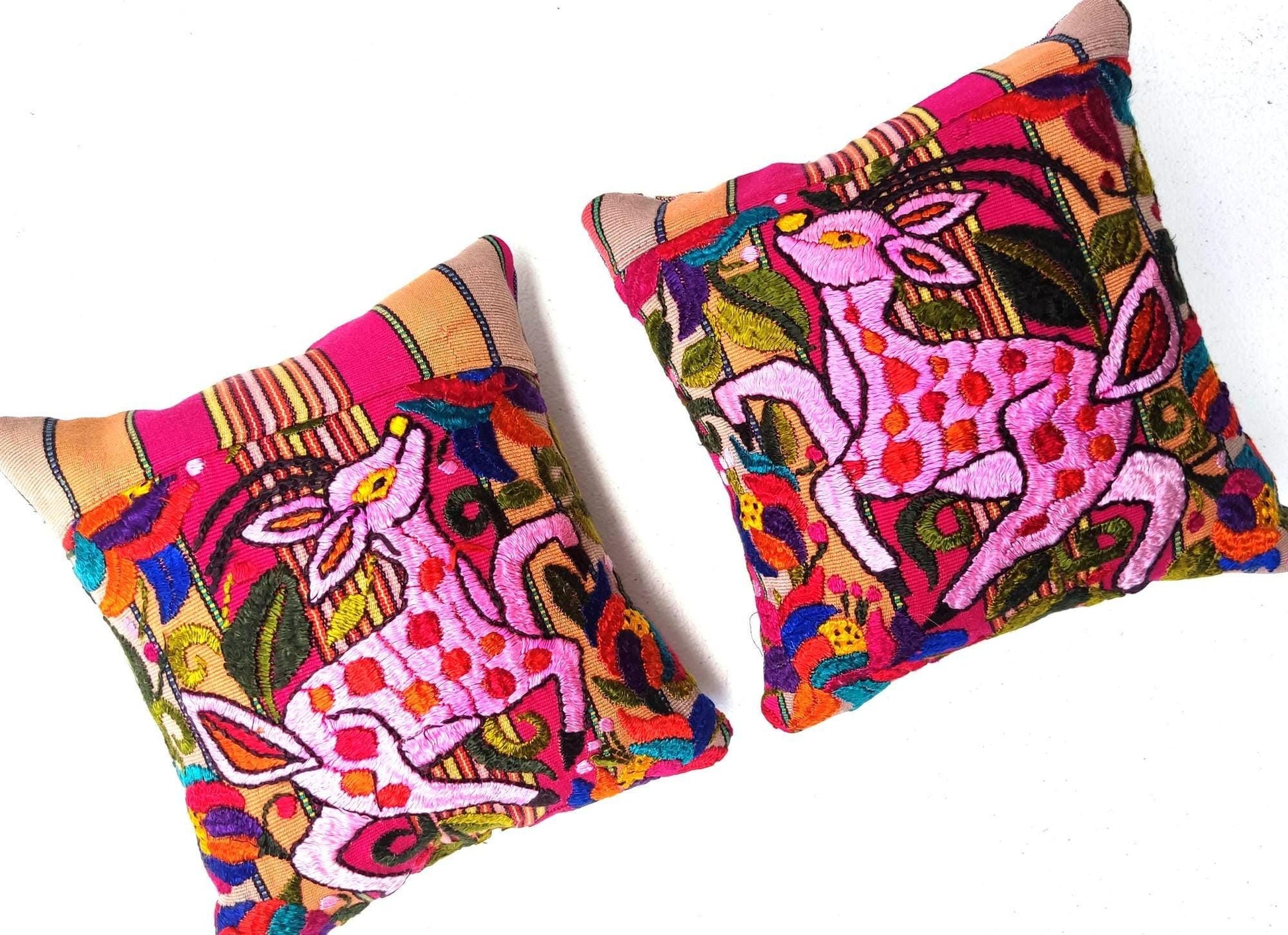 MINI Guatemala Hand Embroidery -Deer Pattern- Pillow Cushion 8x8 - Mayan Fair Trade 