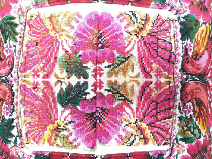 Guatemalan upcycled huipil pillow case cushion cover 19x19 inches -Butterfly, birds and floral
