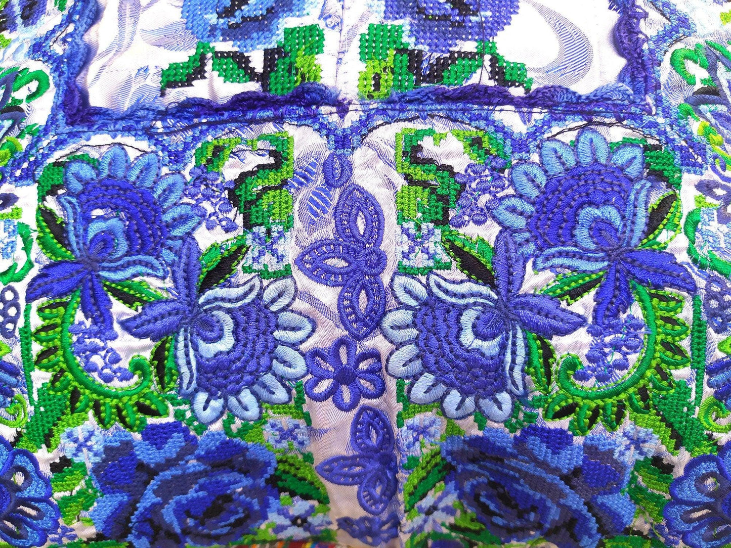 Guatemalan upcycled huipil pillow case cushion cover 19x19 inches -Peacocks and floral