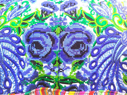 Guatemalan upcycled huipil pillow case cushion cover 19x19 inches -Peacocks and floral