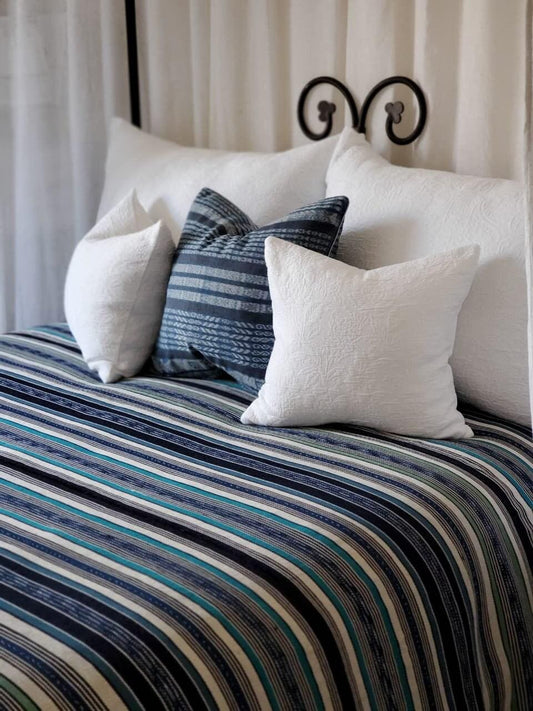 Cotton Guatemalan handmade weaved tassels eco dyed ikat bedspread