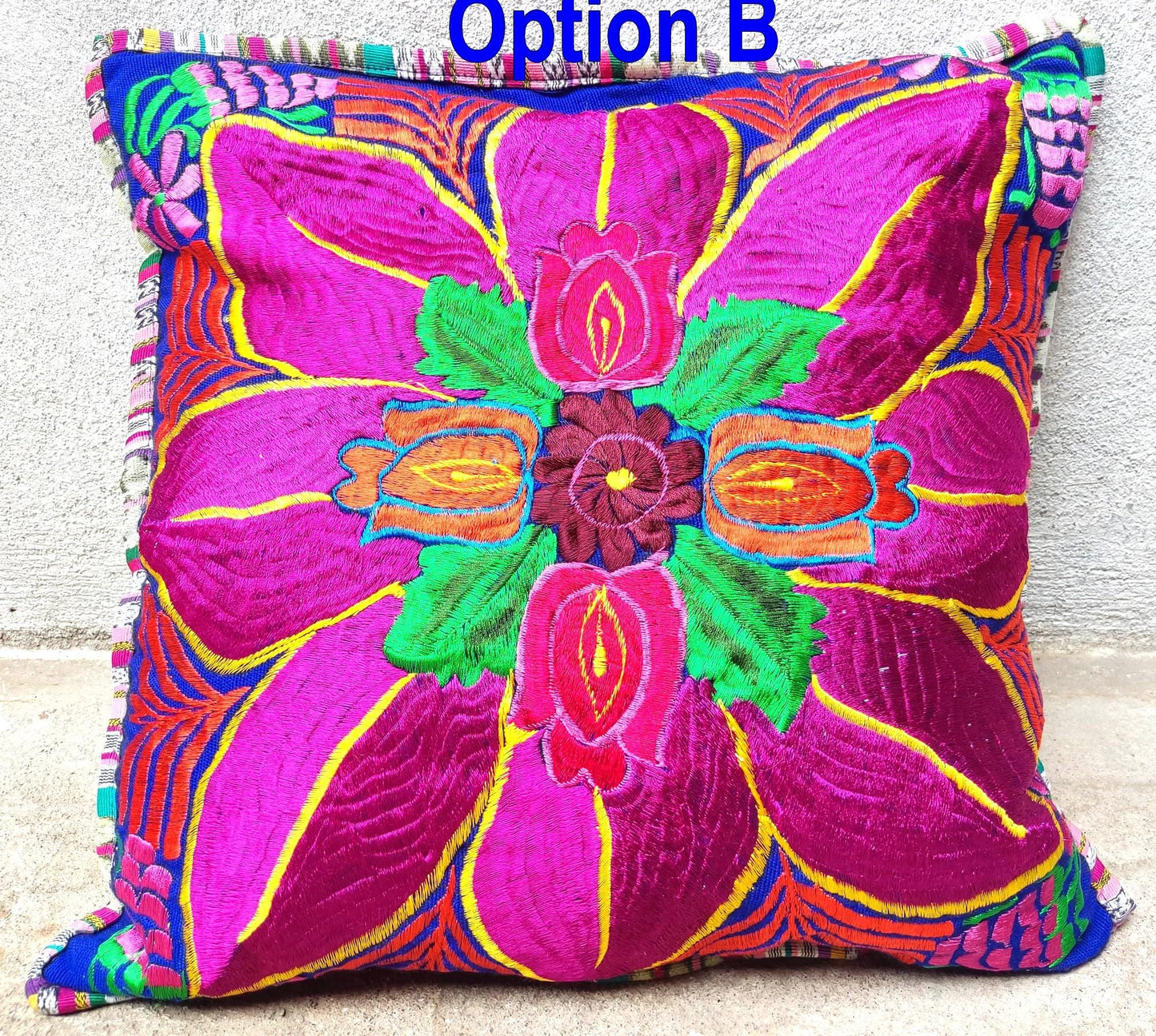 Guatemalan Embroidery - Floral- Pillow Case Cushion Cover 18x18