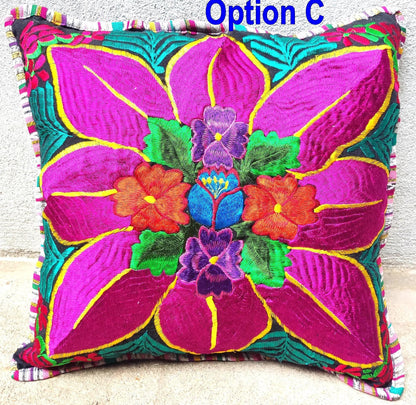 Guatemalan Embroidery - Floral- Pillow Case Cushion Cover 18x18