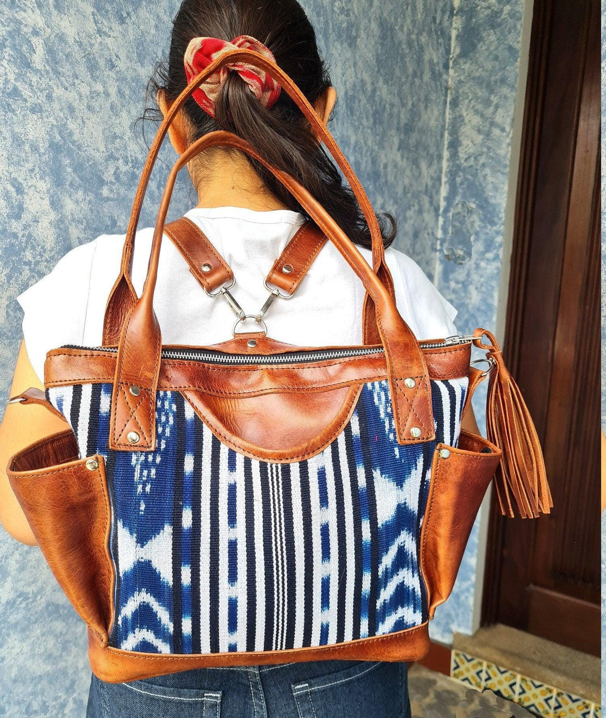 Convertible crossbody backpack day bag authentic leather dark brown Guatemala