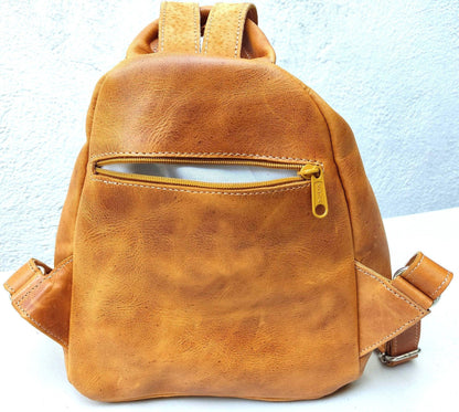 Huipil Pattern Tan Genuine LEATHER BACKPACK Bag - Aesthetic Grain Leather