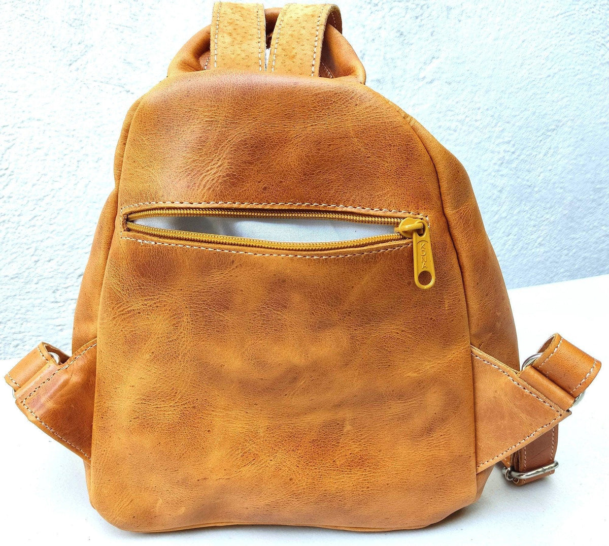 Huipil Pattern Tan Genuine LEATHER BACKPACK Bag - Aesthetic Grain Leather