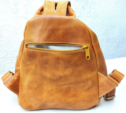 Huipil Pattern Tan Genuine LEATHER BACKPACK Bag - Aesthetic Grain Leather