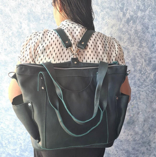 Green Bag, Convertible Backpack, Cross Body Bag,