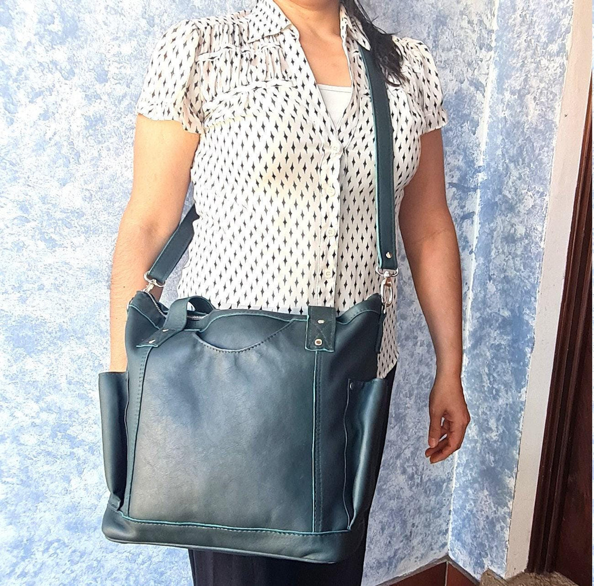 Green Genuine LEATHER CONVERTIBLE BACKPACK Bag - Aesthetic Full Grain Leather Handles cross body And Handbags