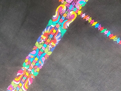 GUATEMALAN XENACOJ Black Cotton Corte FABRIC Per Yard - Vintage Embroidered Hand Woven Fabric
