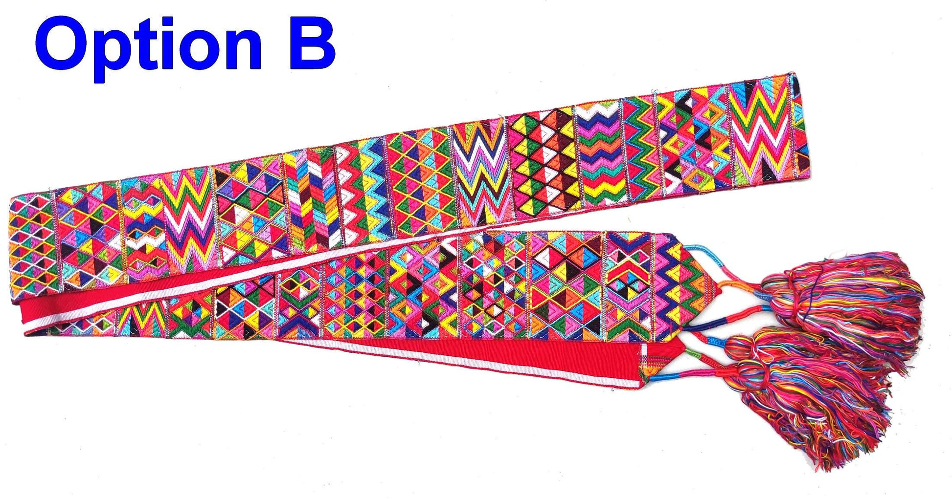 Vintage Red / Green Unique Guatemala Handmade WEAVED Cotton SASH CINTA from Aguacatan