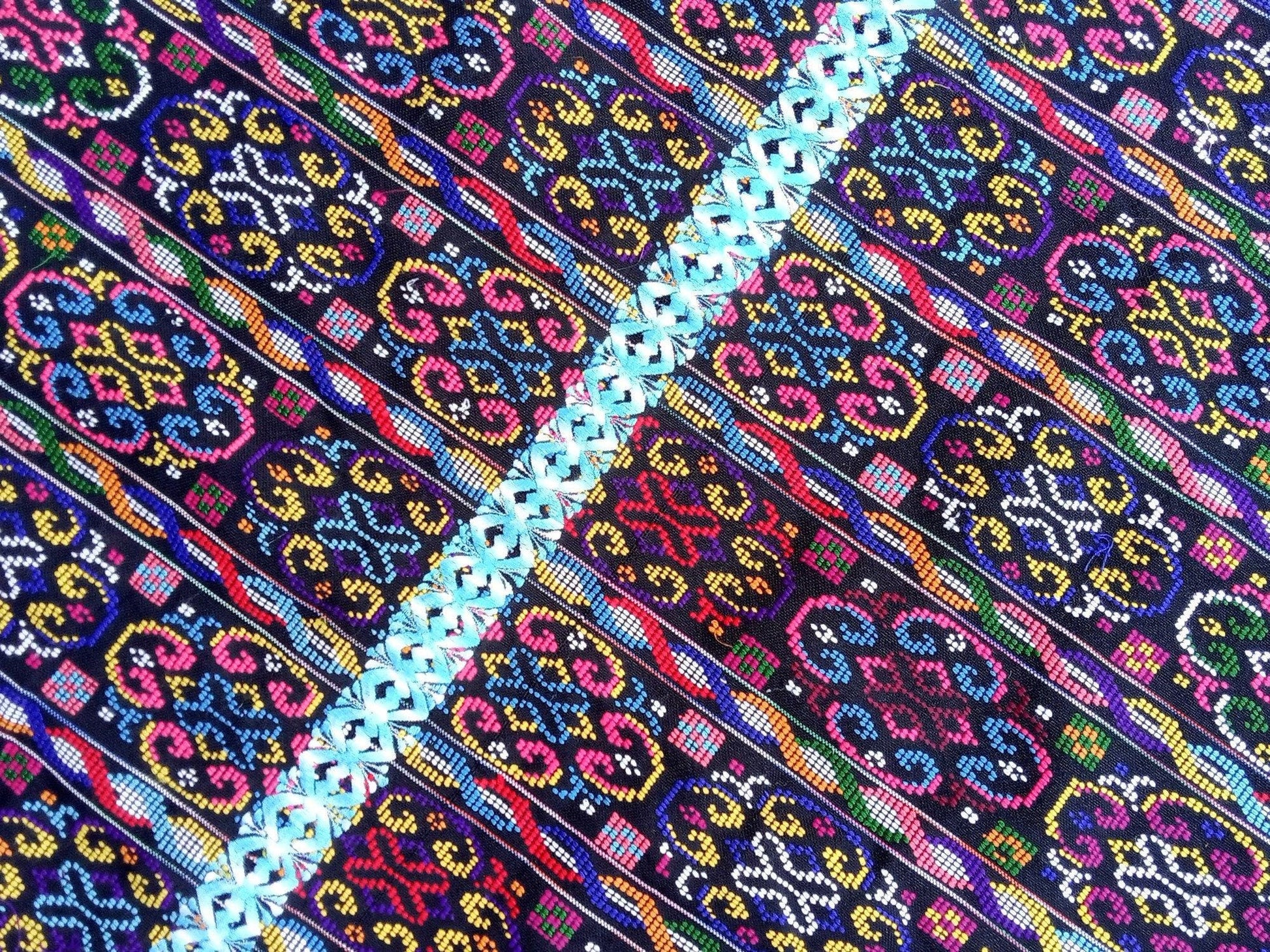 New unique Guatemala handmade weaved cotton multicolor Zunil Corte -Fabric per yard-