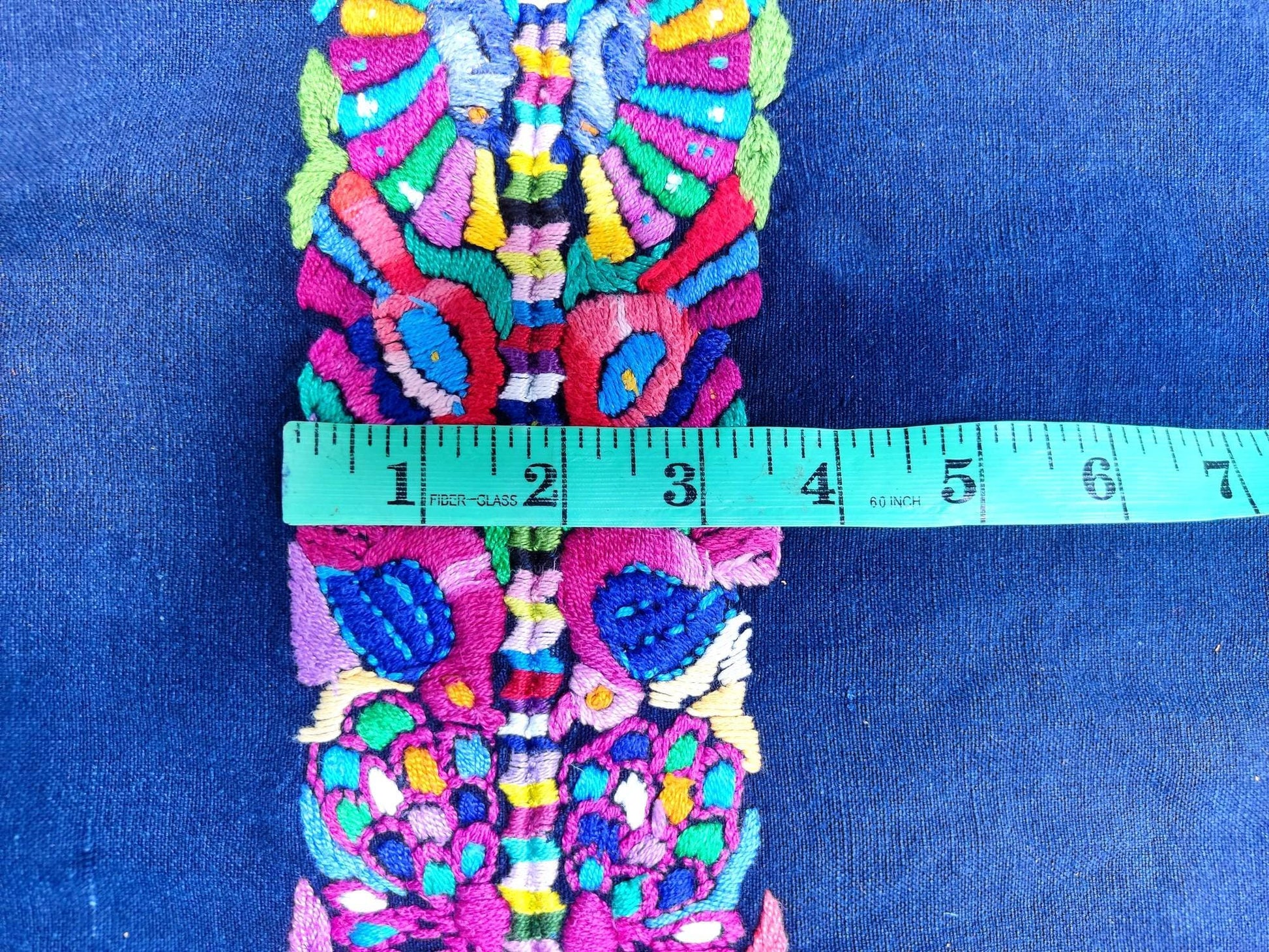 GUATEMALAN XENACOJ Denim Cotton Corte FABRIC Per Yard - Vintage Embroidered Hand Woven Fabric