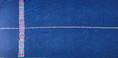GUATEMALAN XENACOJ Denim Cotton Corte FABRIC Per Yard - Vintage Embroidered Hand Woven Fabric