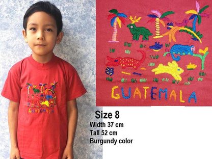 Handmade embroidered Guatemalan zoo bus motive unisex cotton T-shirt for kids