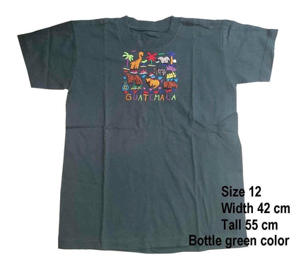 Handmade embroidered Guatemalan zoo bus motive unisex cotton T-shirt for kids