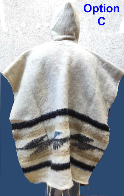 Guatemalan Wool Poncho, Hand Woven sarape with hood, heavy weight poncho, winter poncho