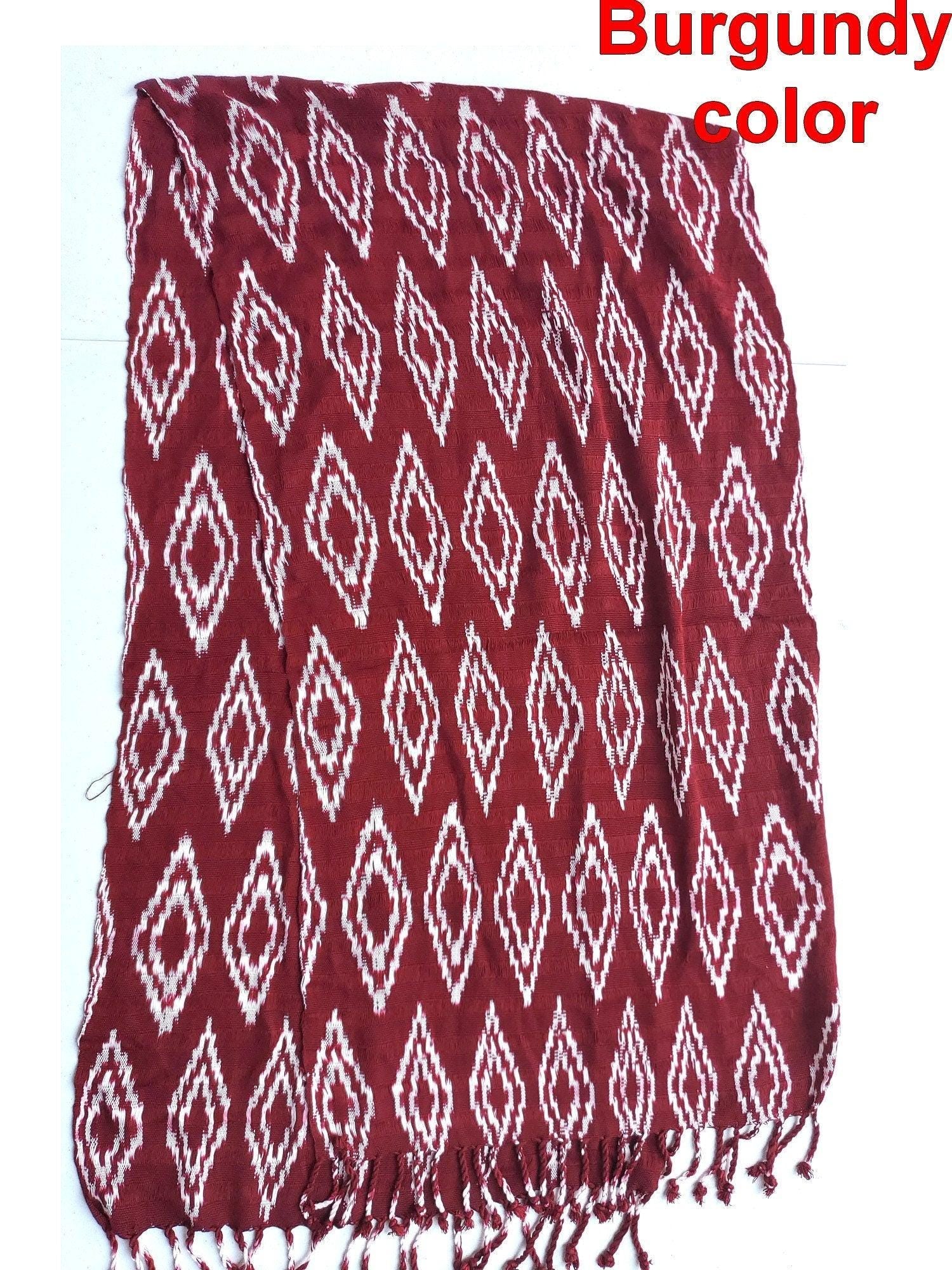 Women Medium Weight GUATEMALAN RAYON Indigo Burgundy Orange Blue SCARF Wrap - Artisans Wear Aesthetic Shawl