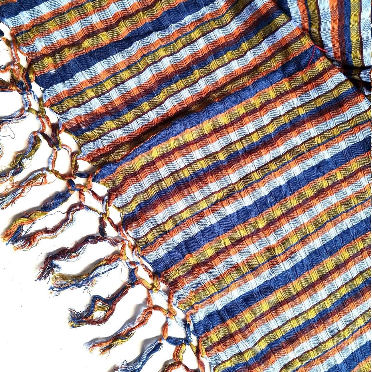 Women Medium Weight GUATEMALAN COTTON Indigo SCARF Wrap - Artisans Wear Aesthetic Shawl