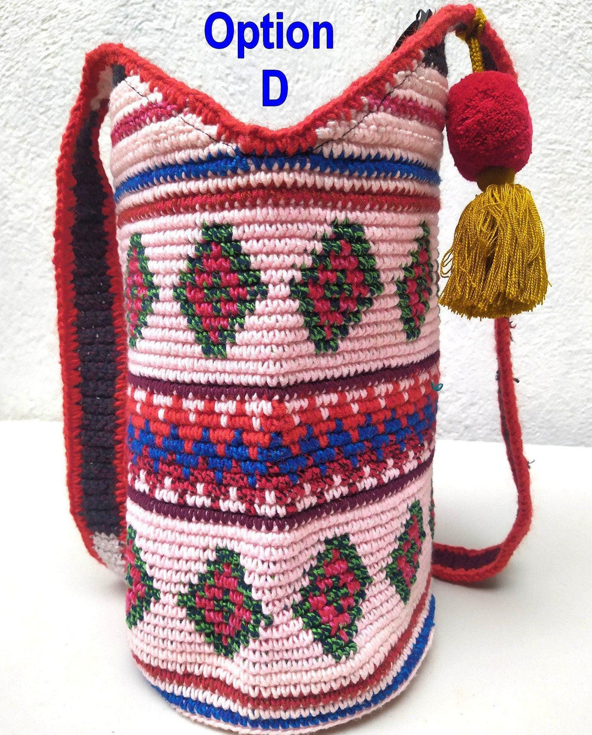 Handwoven Cotton CROCHETED GUATEMALAN Cross Body TOTE Bag With Zipper Closure And Pom Tassel Available In Multiple Options