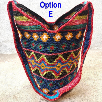 Handwoven Cotton CROCHETED GUATEMALAN Cross Body TOTE Bag With Zipper Closure And Pom Tassel Available In Multiple Options