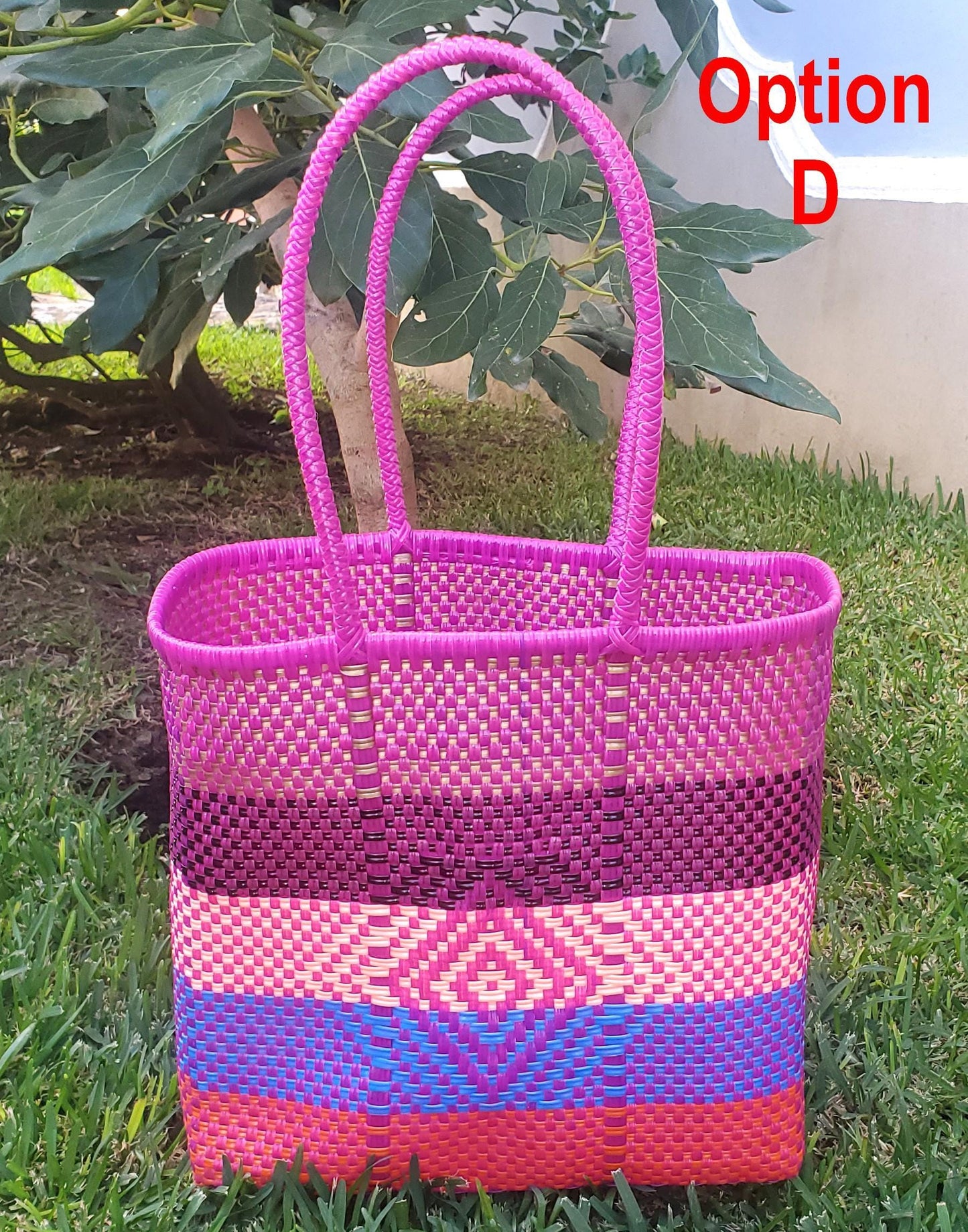 Large Woven Guatemalan Plastic market Bag - RECYCLED PLASTIC Basket - Mayan Fair Trade 