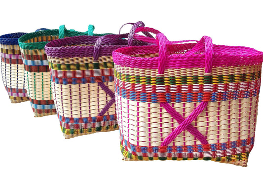 Extra Large Woven Guatemalan Plastic market Bag - RECYCLED PLASTIC Basket