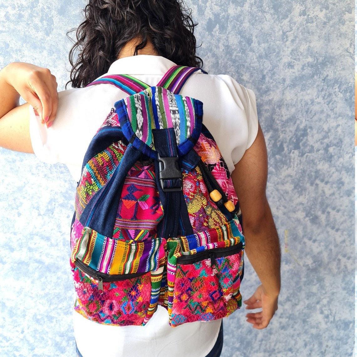 Guatemalan upcycled cotton patchwork backpack bag