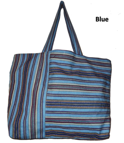 Handwoven GUATEMALAN COTTON Striped Lining TOTE Bag With Zipper Available In Multiple Colors