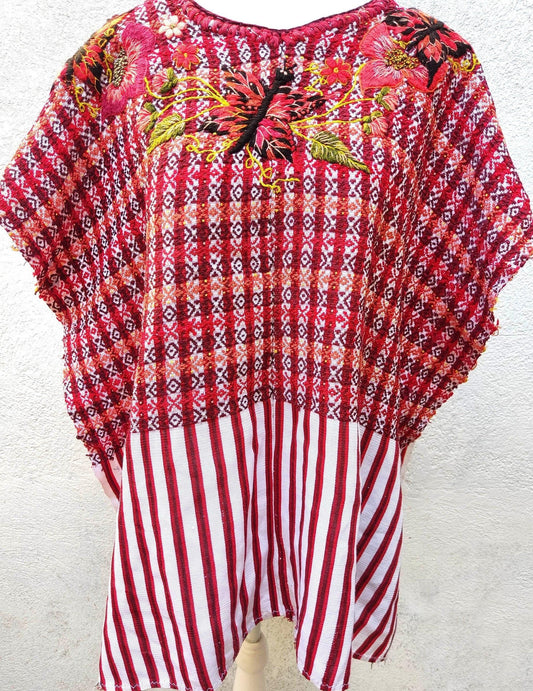 Vintage handmade embroidered birds Santiago Atitlan huipil cotton wall decor tapestry