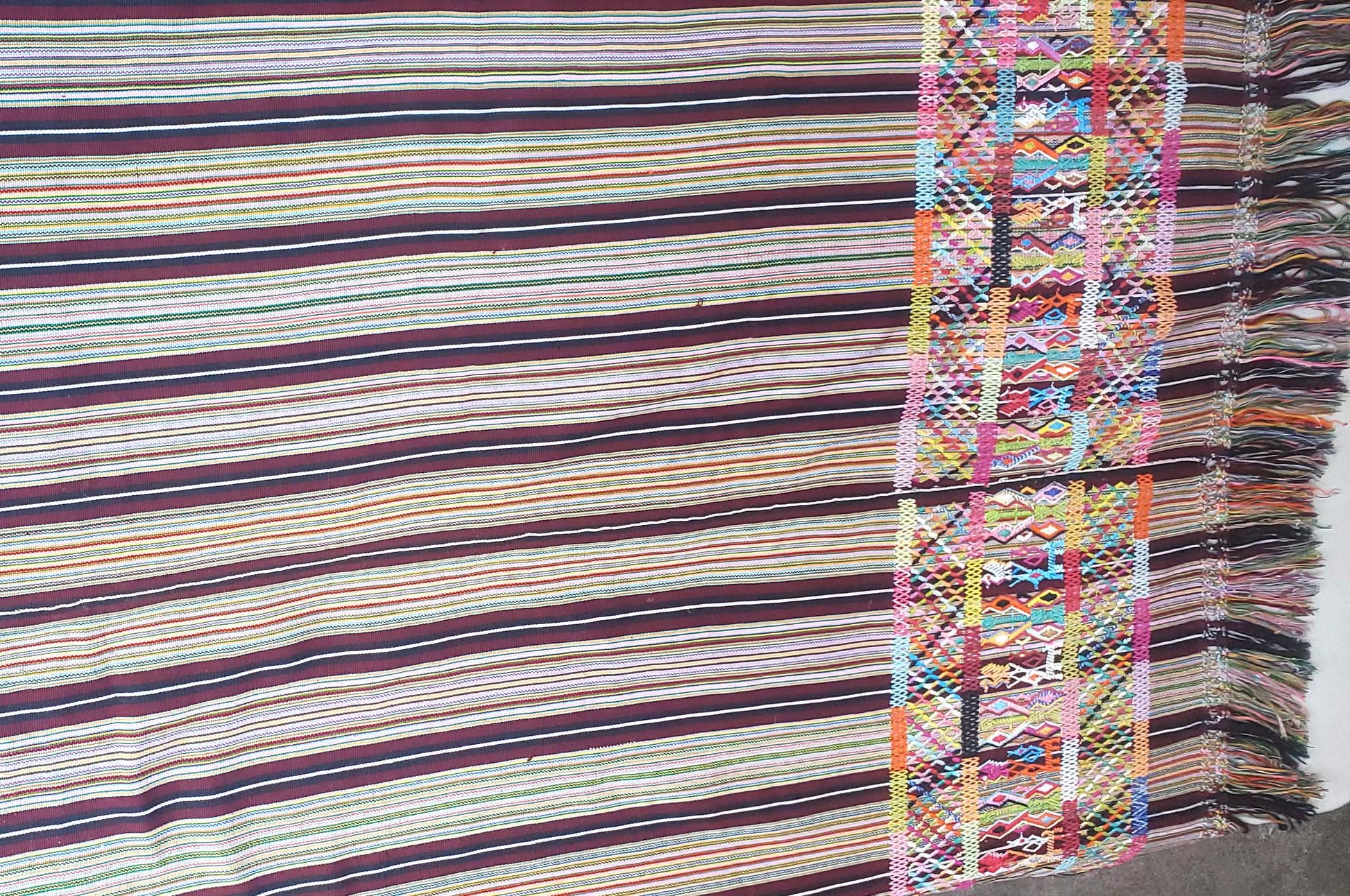 COTZAL handmade TABLE RUNNER with fringes -Deer, birds and Geometric Motives-