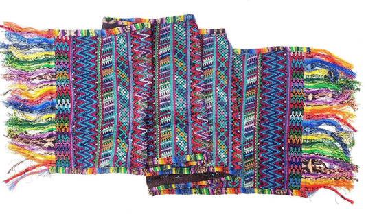 Vintage unique Guatemala handmade weaved cotton SILK fringes -San MARTIN Jilotepeque huipil- Geometric ZIGZAG motives table runner