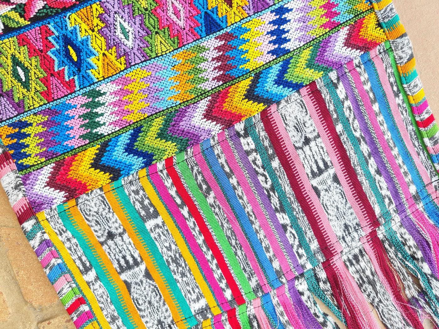 Vintage unique Guatemala handmade weaved cotton silk fringes -Comalapa huipil- birds motives table runner