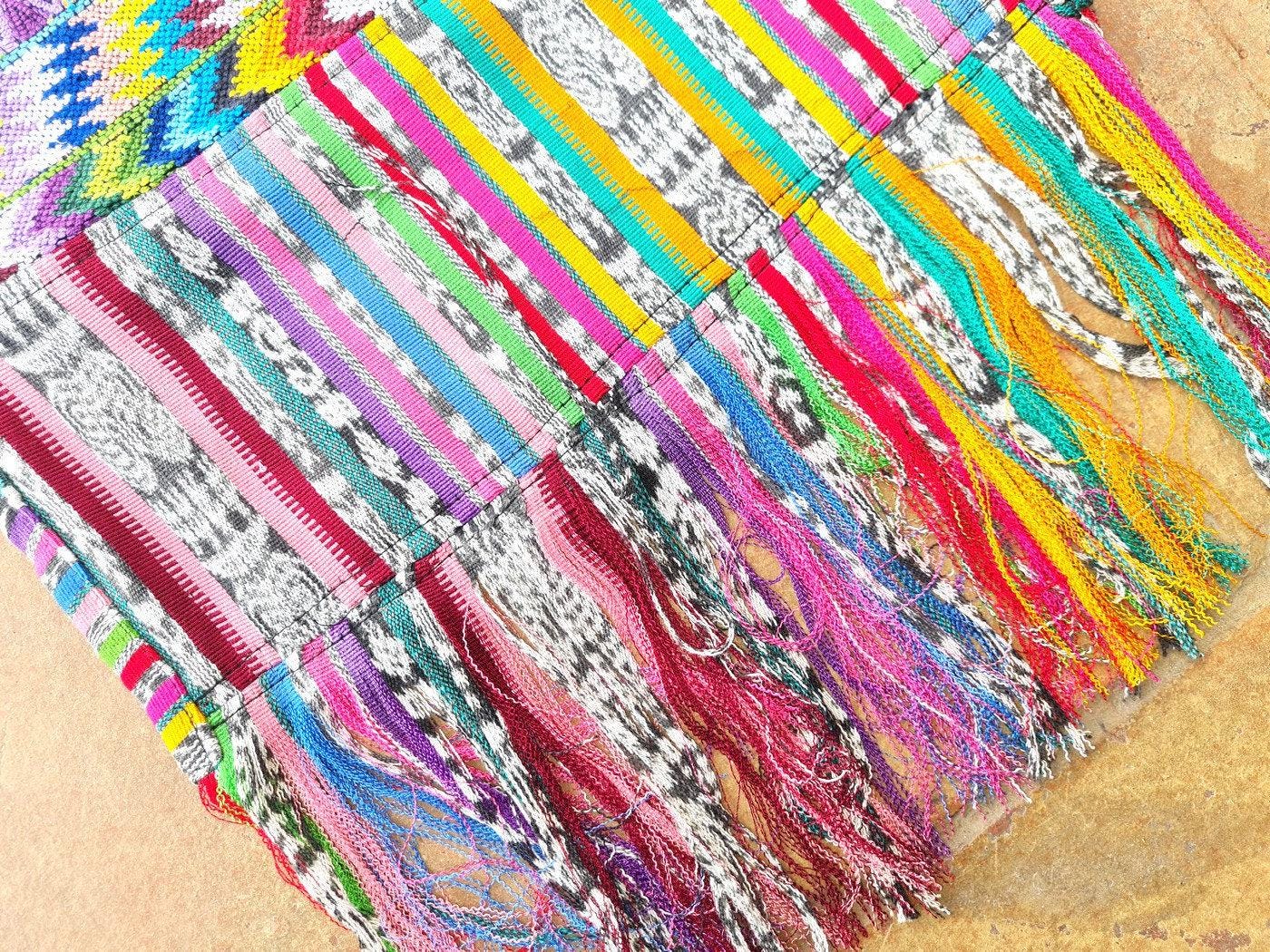Vintage unique Guatemala handmade weaved cotton silk fringes -Comalapa huipil- birds motives table runner