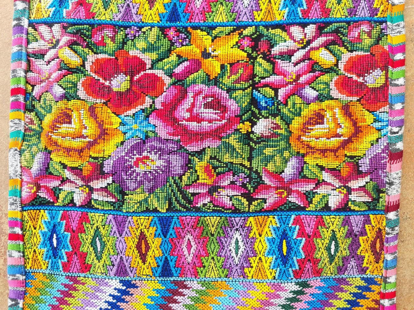 Vintage unique Guatemala handmade weaved cotton silk fringes -Comalapa huipil- birds motives table runner