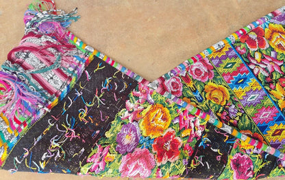 Vintage unique Guatemala handmade weaved cotton silk fringes -Comalapa huipil- birds motives table runner