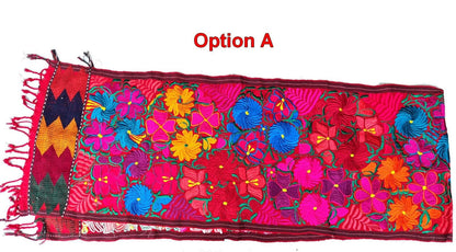 Handmade Floral Embroidered Table RUNNER With Tassels - ZACUALPA-