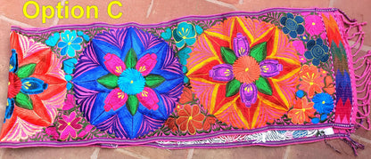 Handmade Floral Embroidered Table RUNNER With Tassels - ZACUALPA-