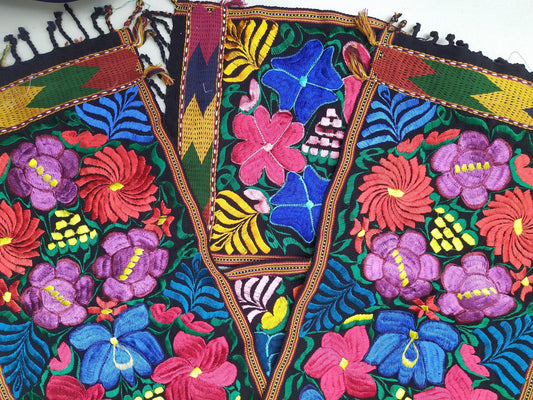 Handmade Floral Embroidered Table RUNNER With Tassels -ZACUALPA