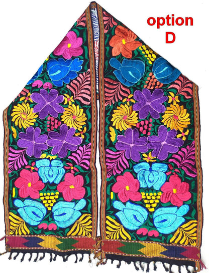 Handmade Floral Embroidered Table RUNNER With Tassels -ZACUALPA