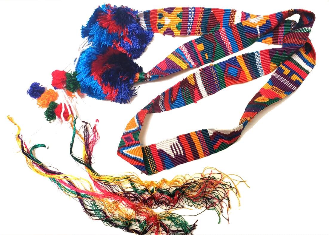 Guatemalan Silk SASH HairBand with poms