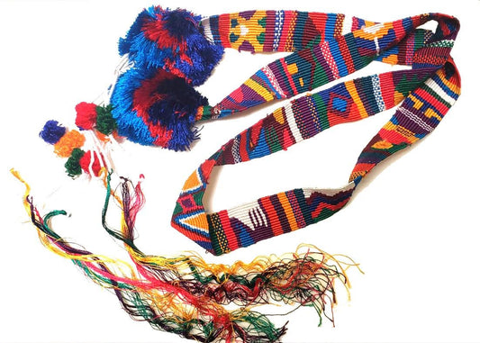 Guatemalan Silk SASH HairBand with poms