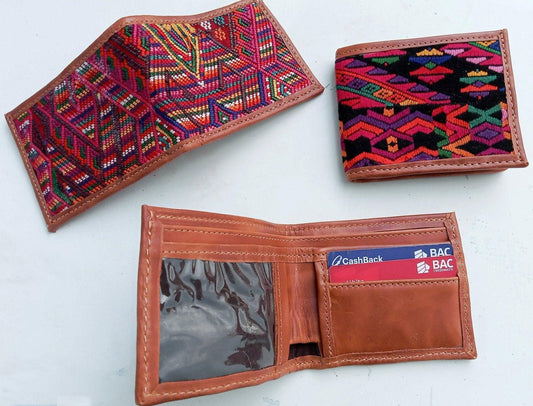Guatemalan Authentic LeatherWALLET -Huipil Patterned Multiple Options