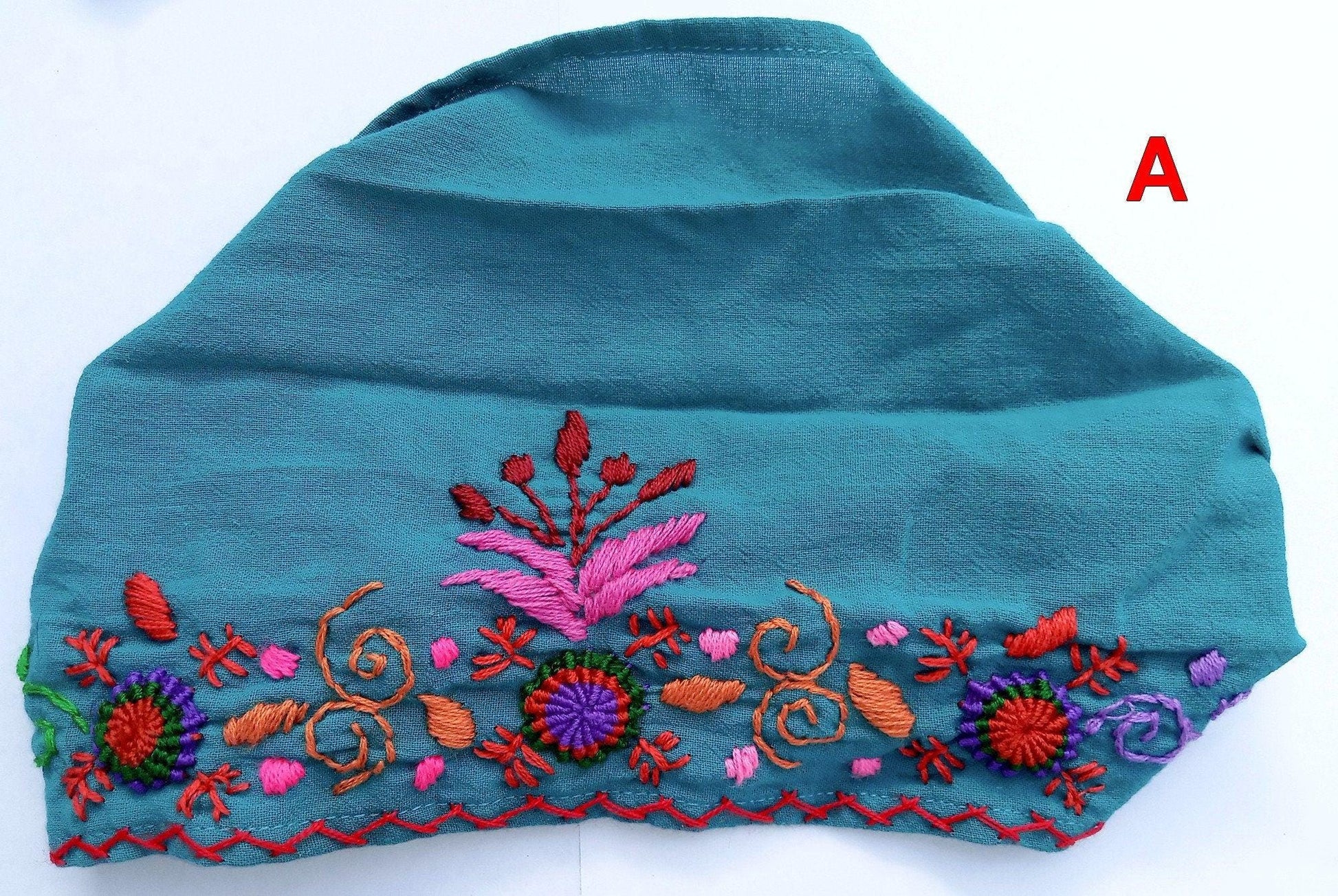 Women Head Hand Embroidered COTTON BAND BANDANA In Medium Weight - Multiple Colors Head Warmer Guatemalan Bandana