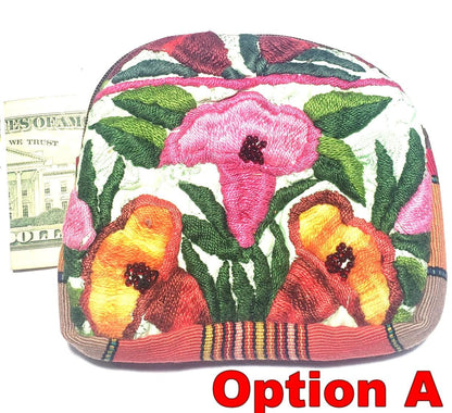 Guatemalan PADDED HUIPIL Coin Purse, Fair Trade Floral Cotton Bag