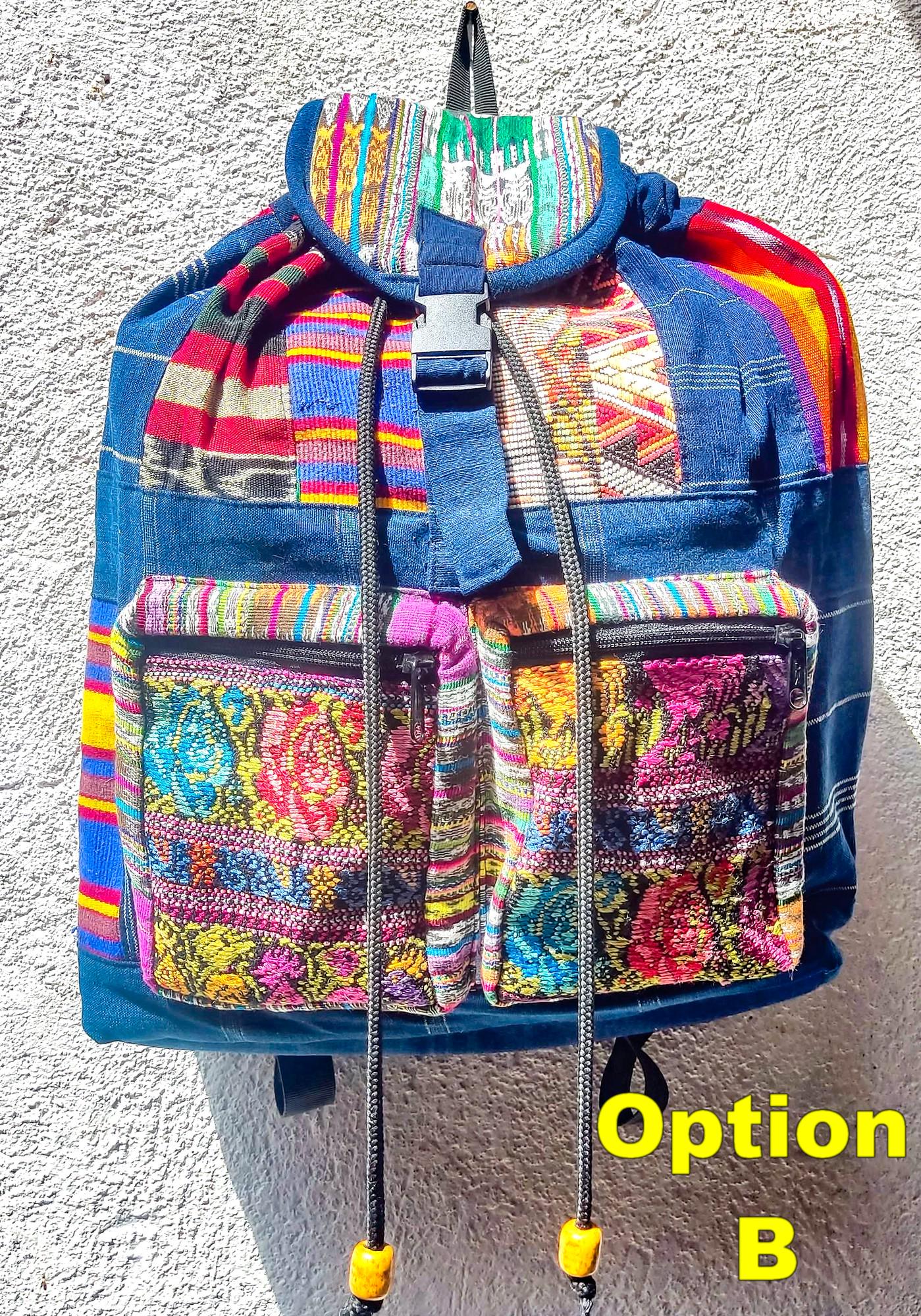 Guatemalan upcycled cotton patchwork backpack bag