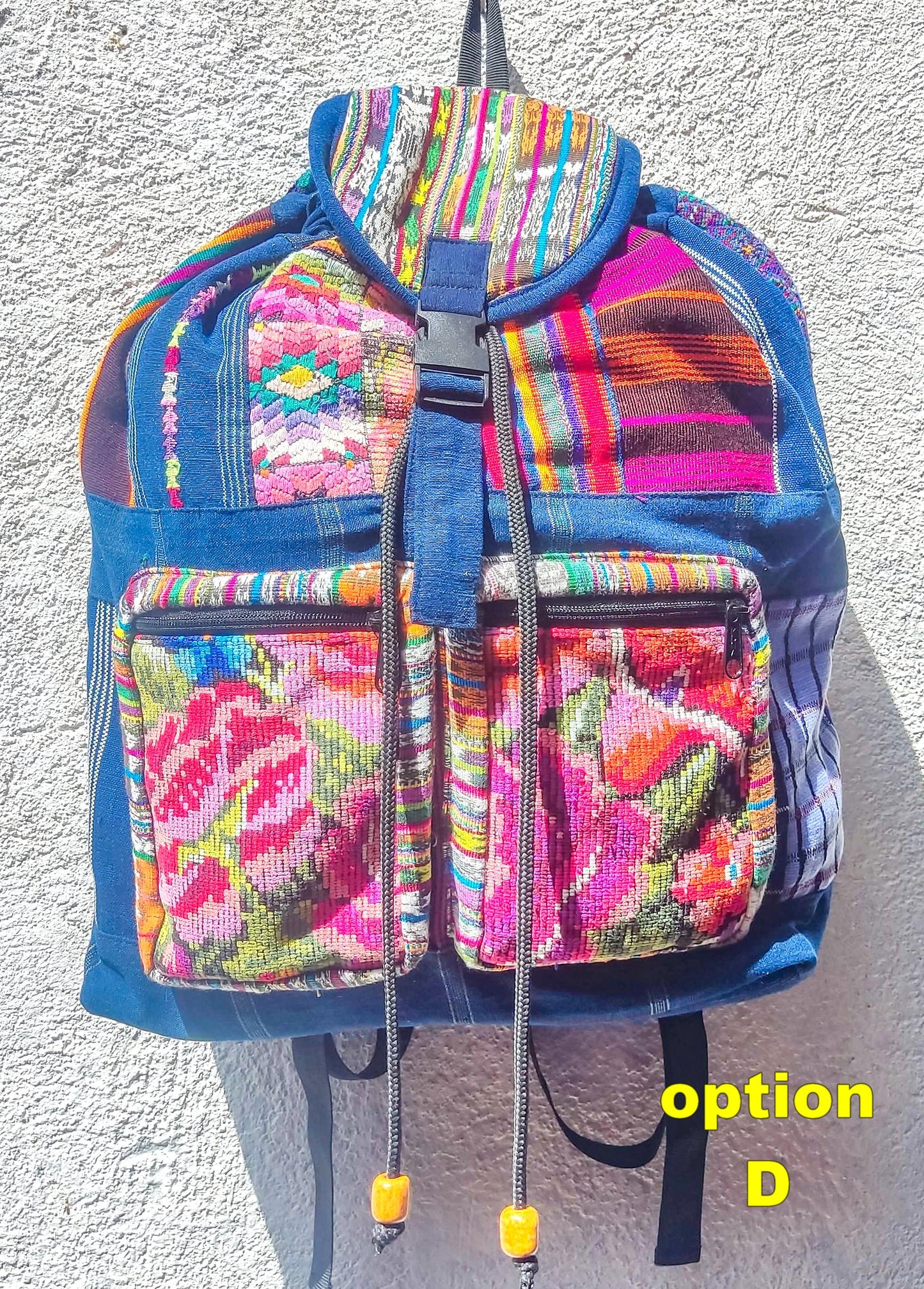 Guatemalan upcycled cotton patchwork backpack bag