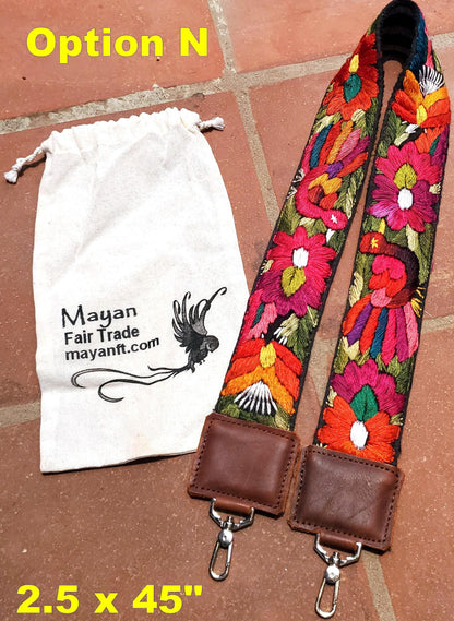Guatemalan Handmade EMBROIDERED Leather CAMERA / BAG strap
